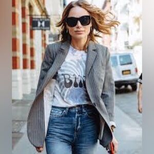 ANINE BING GREY PINSTRIPE BLAZER SZ L